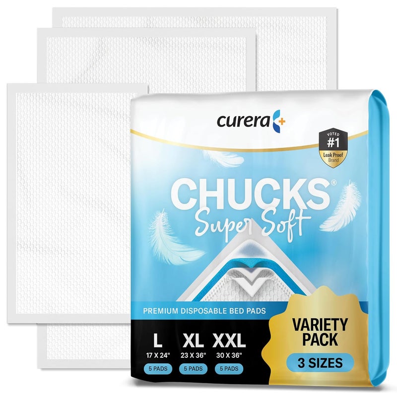 Stack Man Chucks Super Soft Variety Pack - 3 Sizes - 15 Disposable Underpads - The Right Size for Every Need - (17X24", 23X36", 30X36") - Sample Our Range of Sizes or Pack Them for Your Trip - Image 1